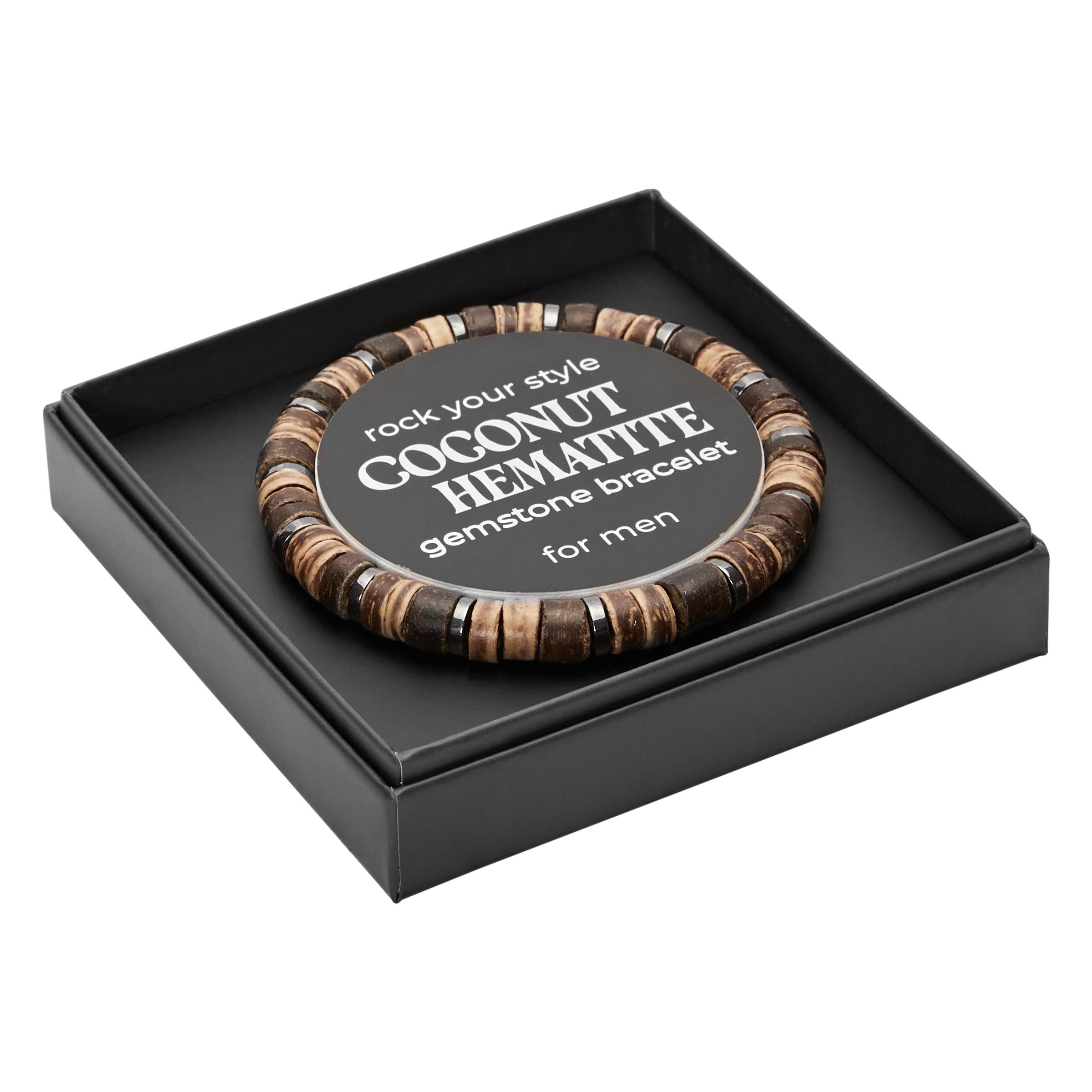 Geschenkbox MEN – Armband, Kokosnuss-Holz - Hämatit