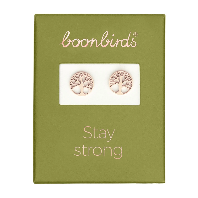 Rosévergoldete Ohrstecker mit dem Motiv Baum des Lebens von der Marke boonbirds