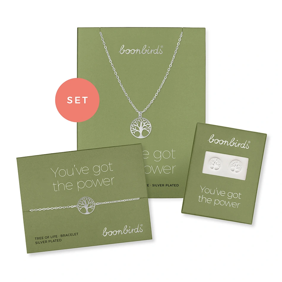 Baum des Lebens Set SELECTION Halskette Armband Ohrstecker versilbert boonbirds