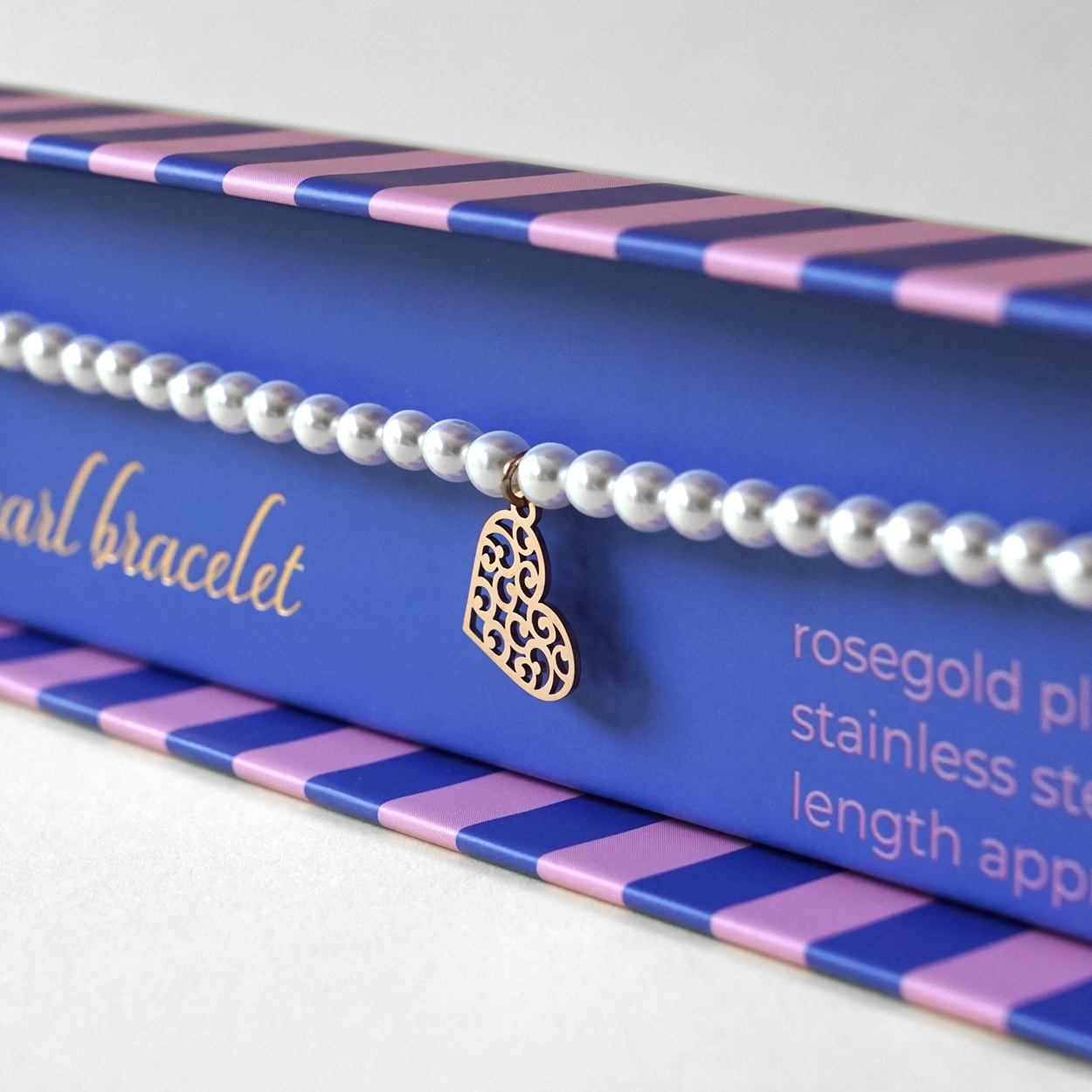 Geschenkbox Perlenarmband – Herz, rosévergoldet