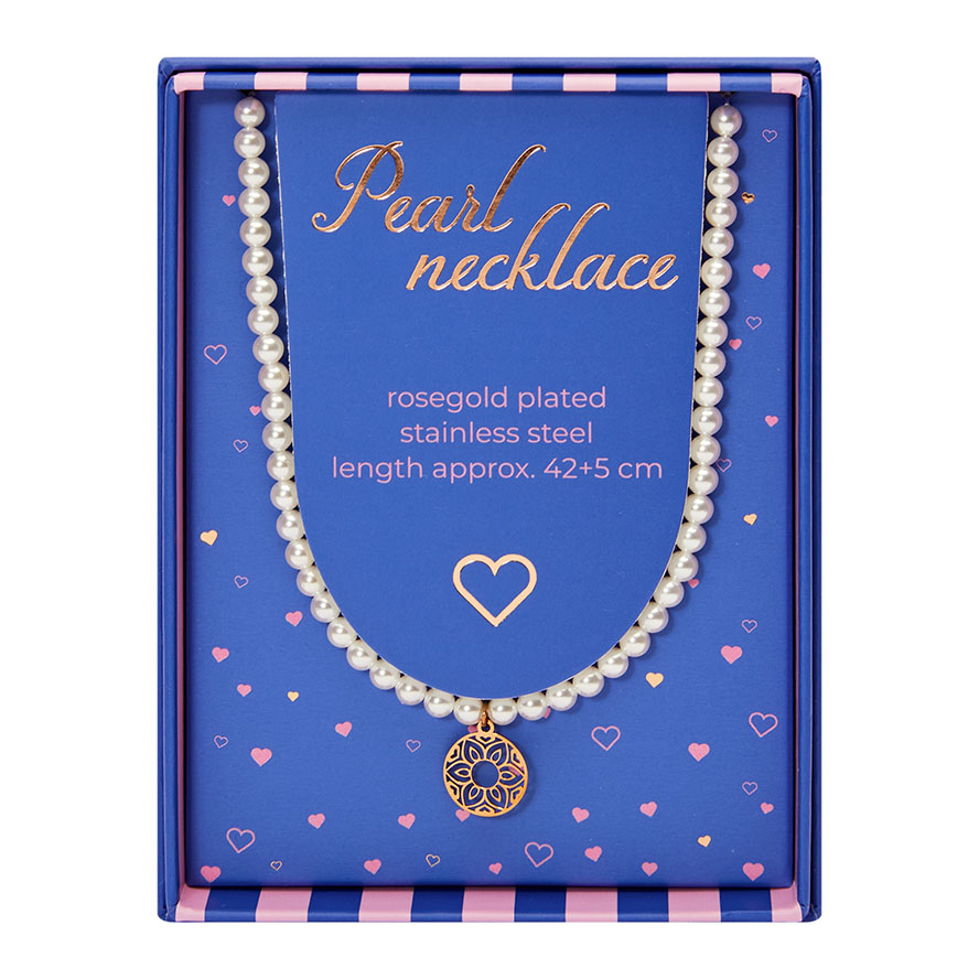Geschenkbox Perlenhalskette – Mandala der Liebe, rosévergoldet