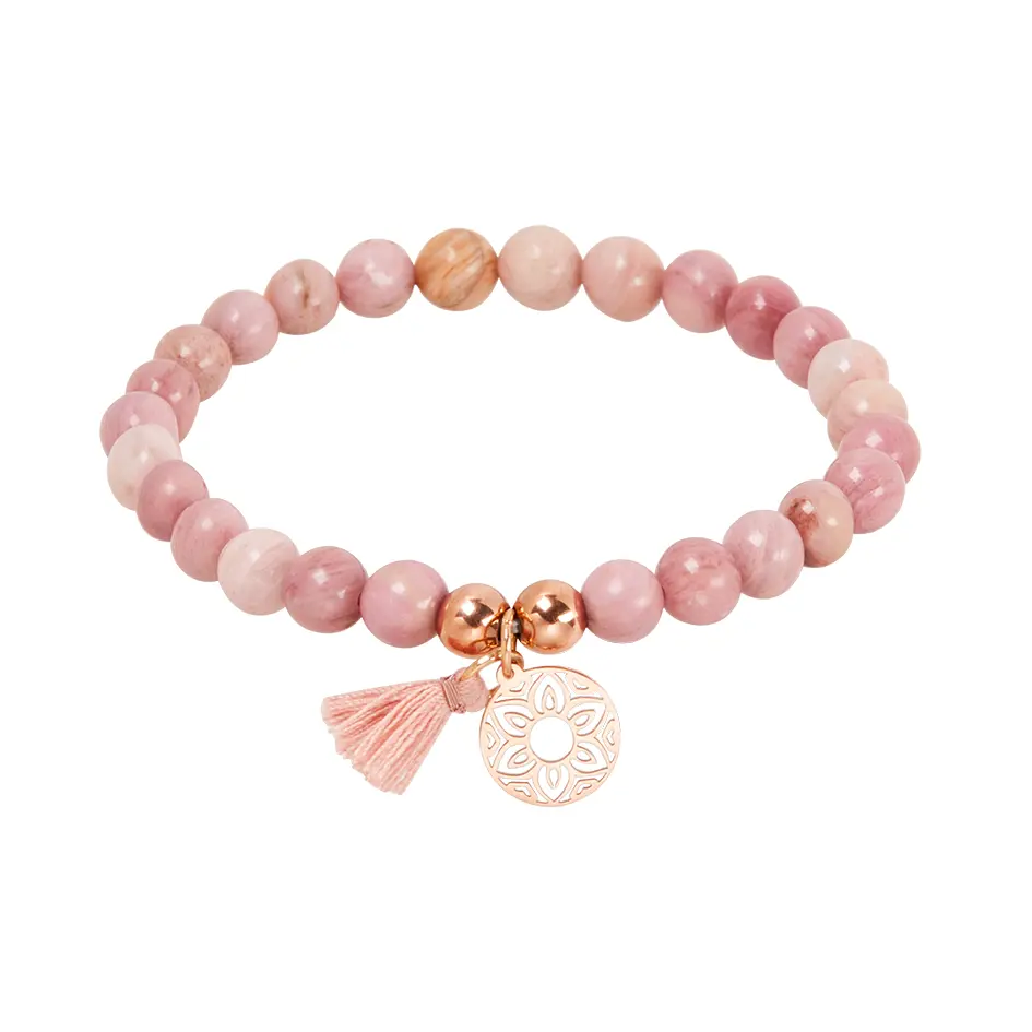 Echtsteinarmband KARMA – Thulit, Mandala der Liebe, rosévergoldet