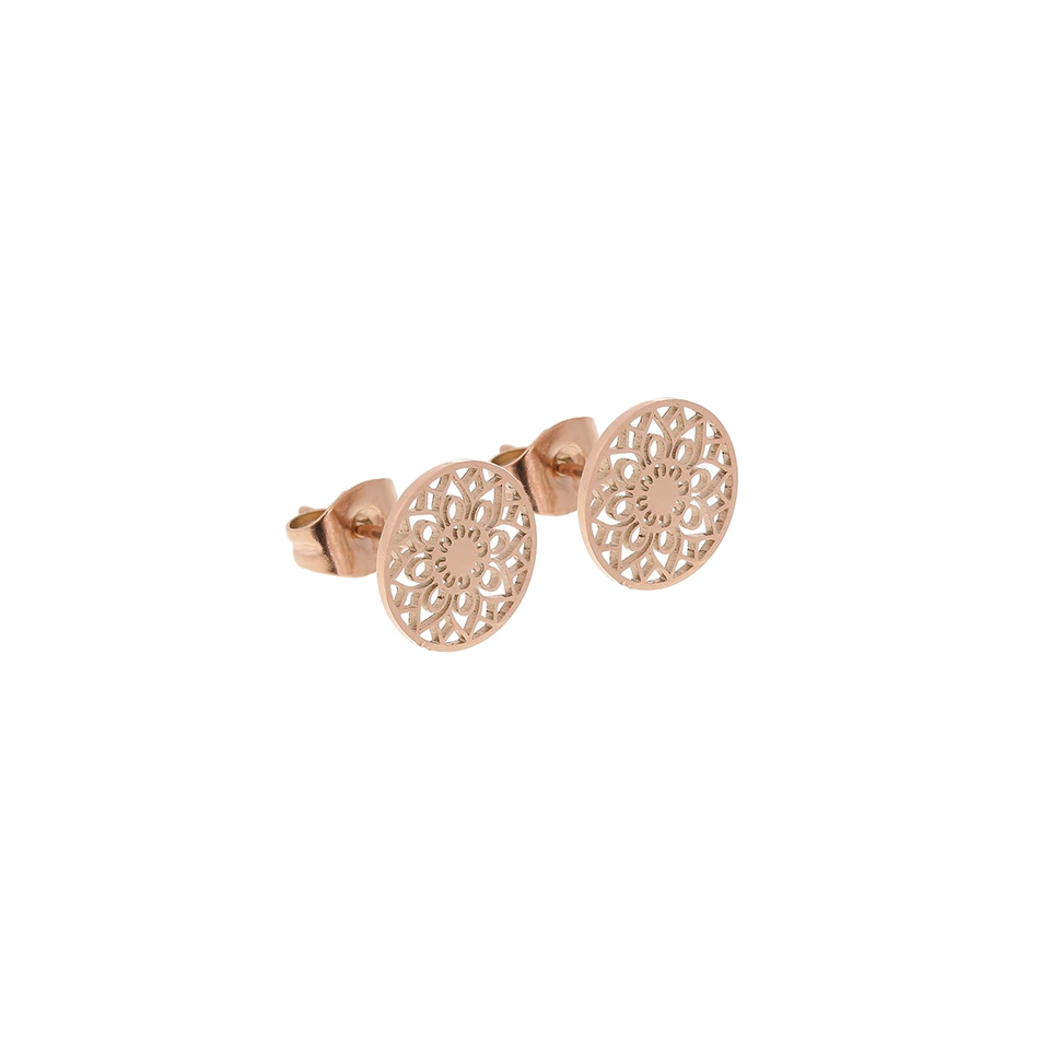 Rosévergoldete Ohrstecker mit dem Motiv Mandala des Glücks von der Marke boonbirds