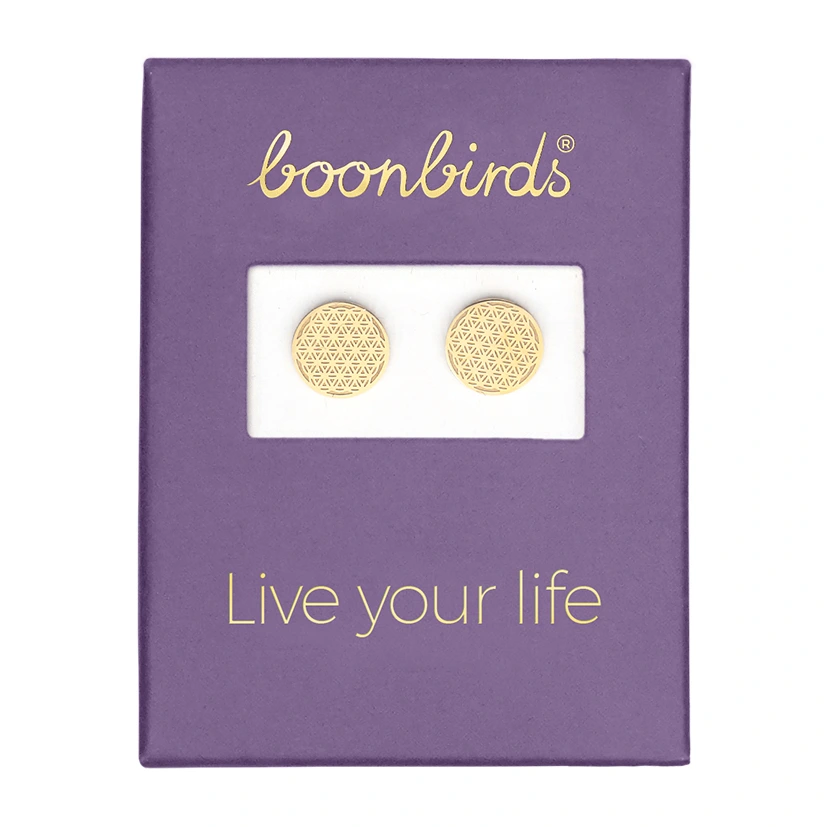 Vergoldete Ohrstecker mit dem Motiv Blume des Lebens von der Marke boonbirds