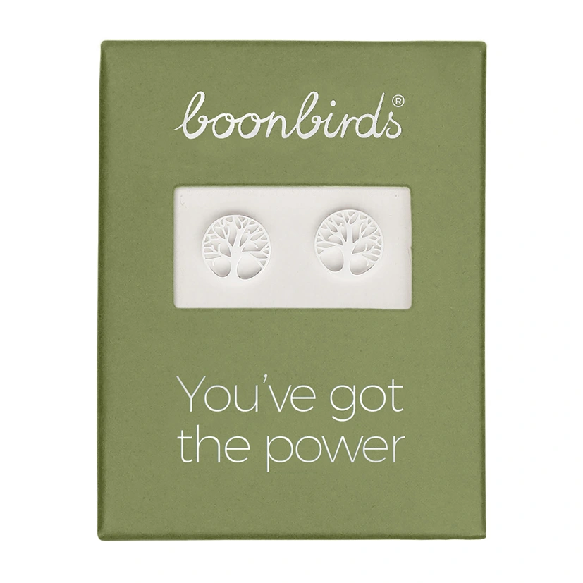 Versilberte Ohrstecker mit dem Motiv Baum des Lebens von der Marke boonbirds